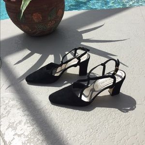 Black suede sling back heels